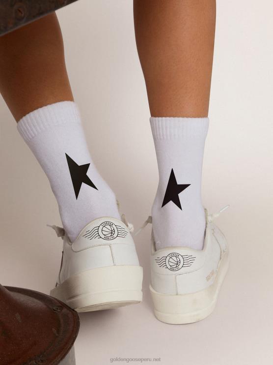 FDVPX315 Golden Goose mujer calcetines colección estrella blanca con estrella negra a contraste