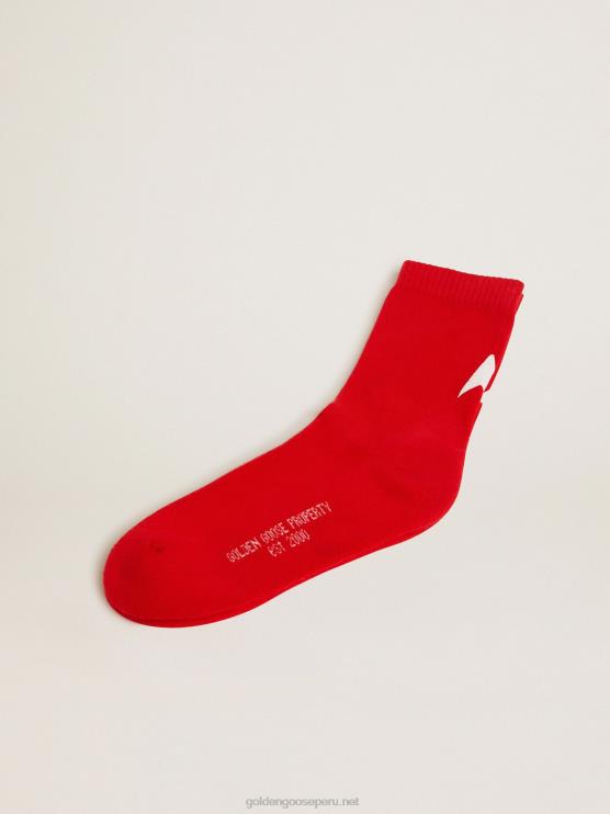 FDVPX334mujer calcetines de algodón rojo con estrella de ganso dorada blanca