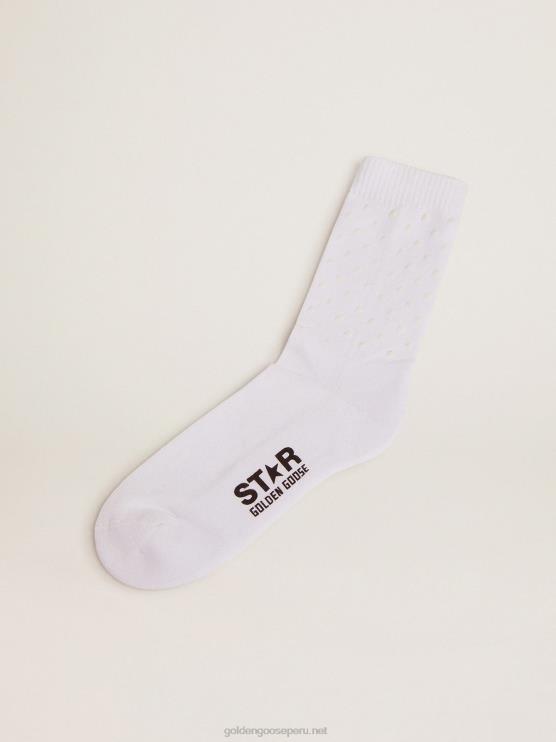 FDVPX337 Golden Goose mujer calcetines blancos con logo y estrellas 3d en contraste