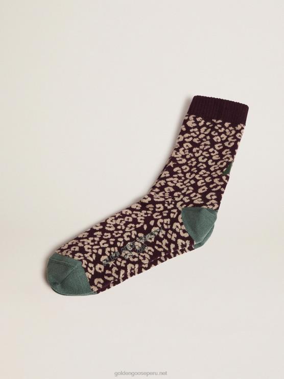 FDVPX339 Golden Goose mujer calcetines animal print con base de moras y detalles verde militar