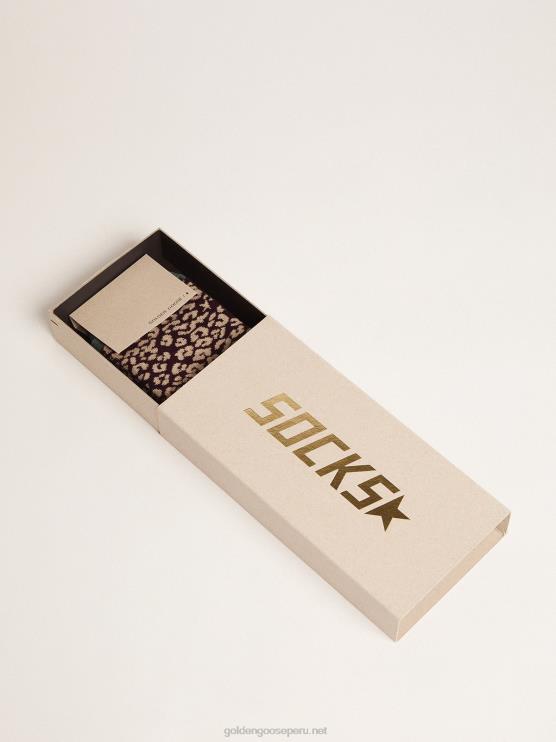 FDVPX339 Golden Goose mujer calcetines animal print con base de moras y detalles verde militar