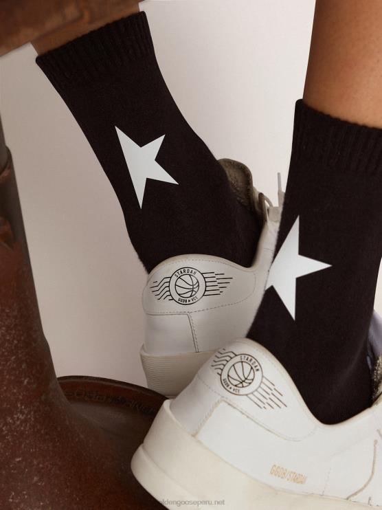 FDVPX342 Golden Goose mujer calcetines colección estrella negra con estrella blanca a contraste