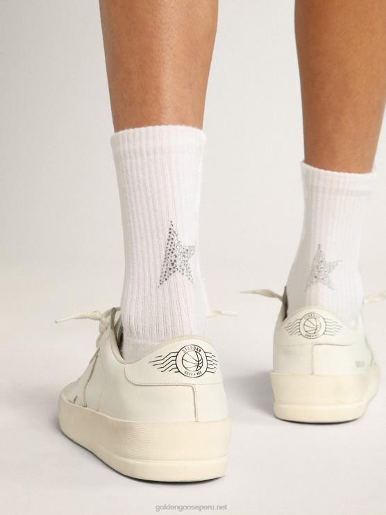 FDVPX349 Golden Goose mujer calcetines blancos con estrella de cristal en la espalda