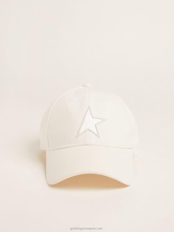 FDVPX379 Golden Goose mujer gorra de béisbol papiro blanco con estrella