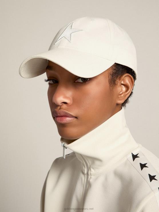 FDVPX379 Golden Goose mujer gorra de béisbol papiro blanco con estrella