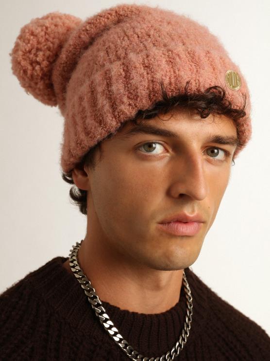 FDVPX393 Golden Goose mujer gorro de lana rosa palo con pompón colección travel