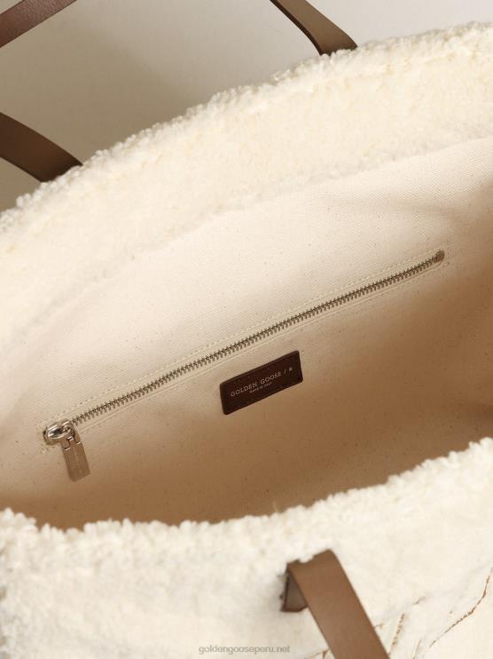 FDVPX446mujer bolso east-west california de pelo sintético blanco con letras doradas y asas en contraste