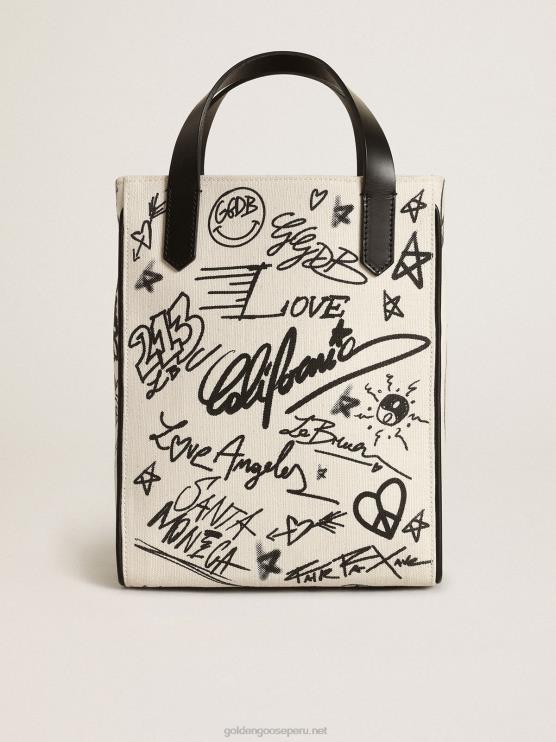 FDVPX454 Golden Goose mujer Bolso mini california de algodón blanco con estampado negro en contraste