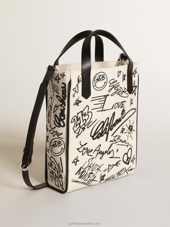 FDVPX454 Golden Goose mujer Bolso mini california de algodón blanco con estampado negro en contraste
