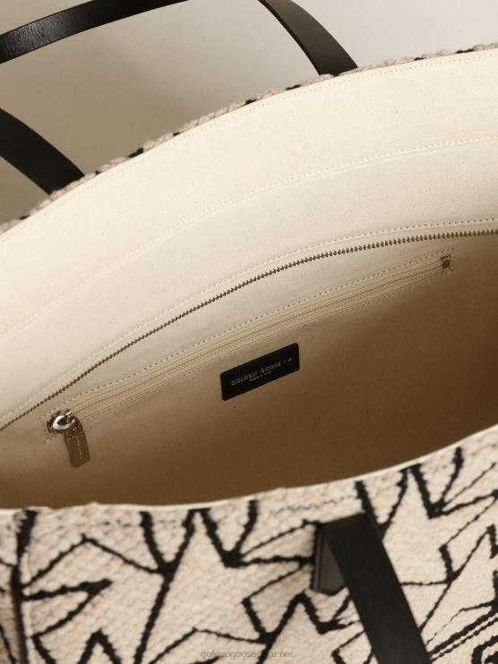 FDVPX461 Golden Goose mujer bolso east-west california de lana jacquard blanco leche con monogramas negros en contraste