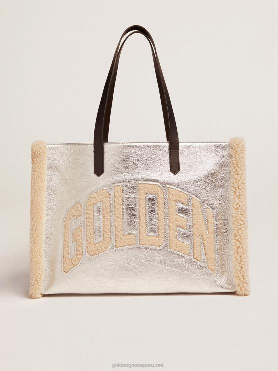 FDVPX489 Golden Goose mujer bolso east-west california en piel laminada plateada con inserciones de lana merino