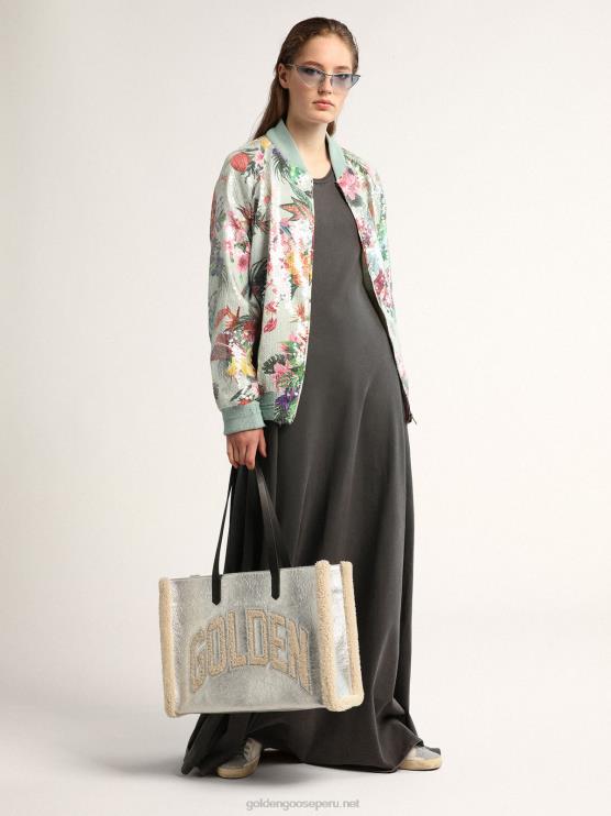 FDVPX489 Golden Goose mujer bolso east-west california en piel laminada plateada con inserciones de lana merino