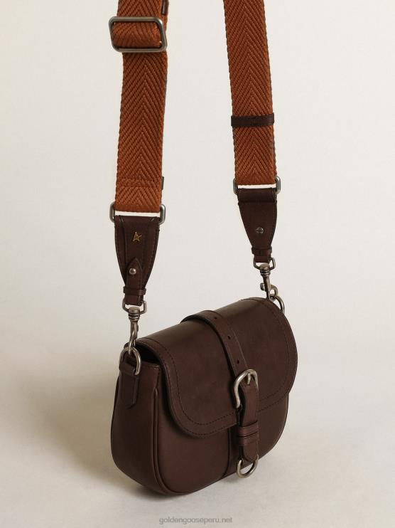 FDVPX443 Golden Goose mujer bolso sally pequeño de piel marrón oscuro con hebilla y bandolera en contraste