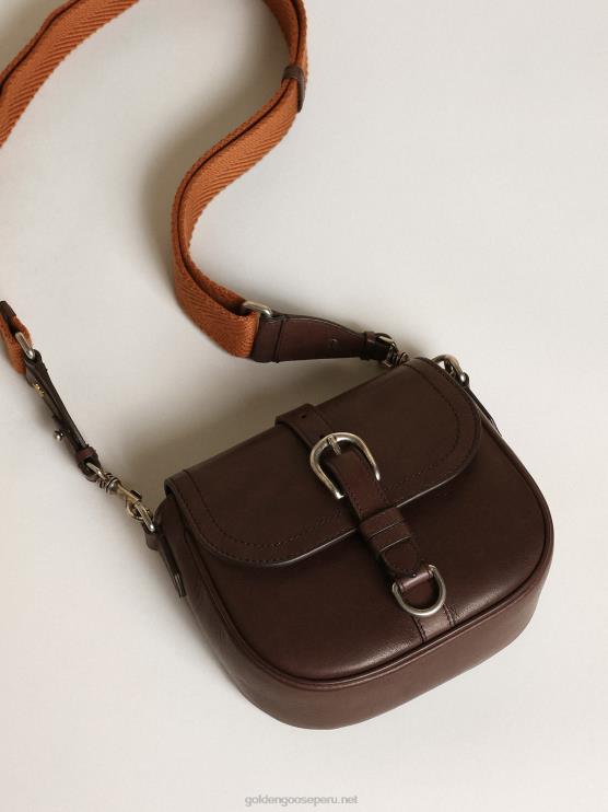 FDVPX443 Golden Goose mujer bolso sally pequeño de piel marrón oscuro con hebilla y bandolera en contraste