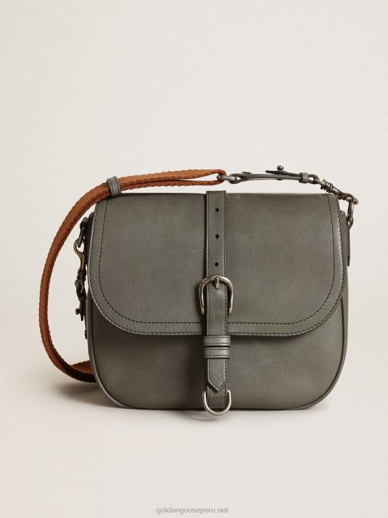 FDVPX450 Golden Goose mujer bolso sally mediano de piel gris piedra con hebilla y bandolera en contraste