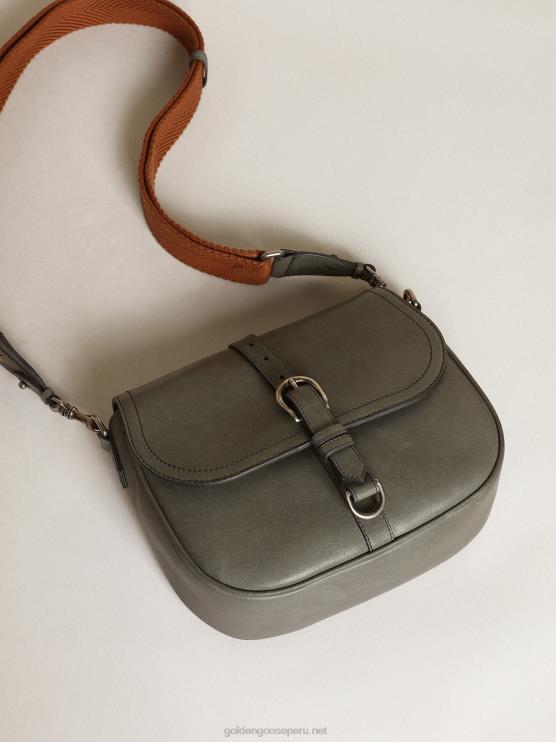 FDVPX450 Golden Goose mujer bolso sally mediano de piel gris piedra con hebilla y bandolera en contraste