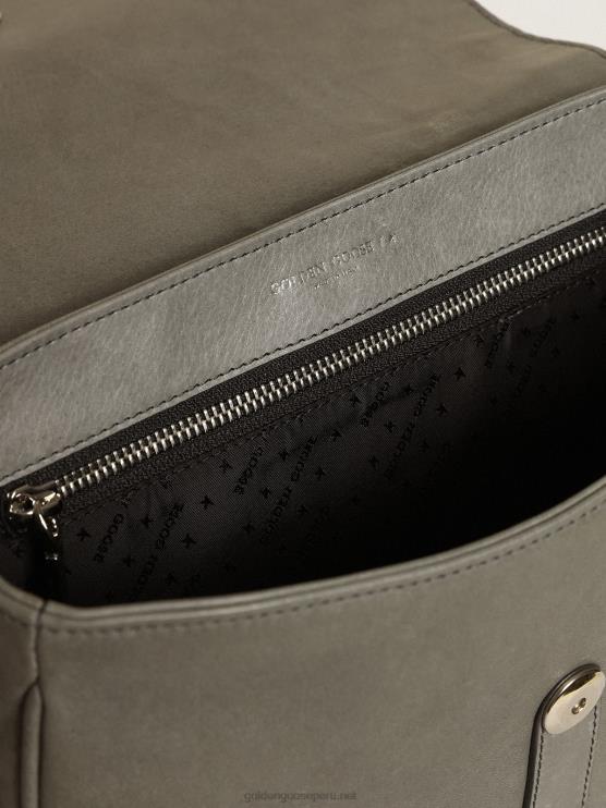 FDVPX450 Golden Goose mujer bolso sally mediano de piel gris piedra con hebilla y bandolera en contraste