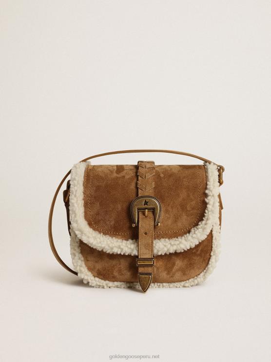 FDVPX458 Golden Goose mujer bolso rodeo pequeño de ante con detalles de borrego