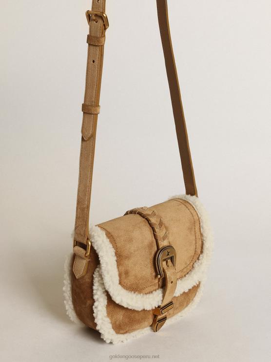 FDVPX458 Golden Goose mujer bolso rodeo pequeño de ante con detalles de borrego