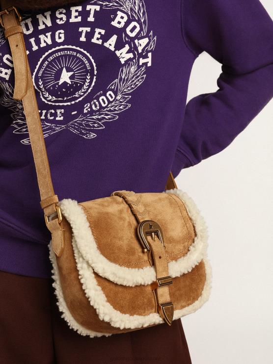 FDVPX458 Golden Goose mujer bolso rodeo pequeño de ante con detalles de borrego