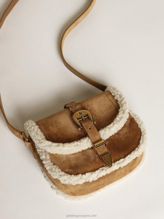 FDVPX458 Golden Goose mujer bolso rodeo pequeño de ante con detalles de borrego