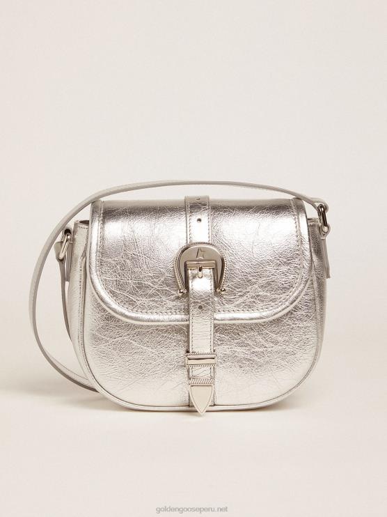 FDVPX472 Golden Goose mujer bolso rodeo pequeño de piel laminada plateada