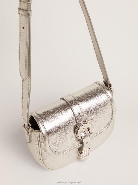 FDVPX472 Golden Goose mujer bolso rodeo pequeño de piel laminada plateada
