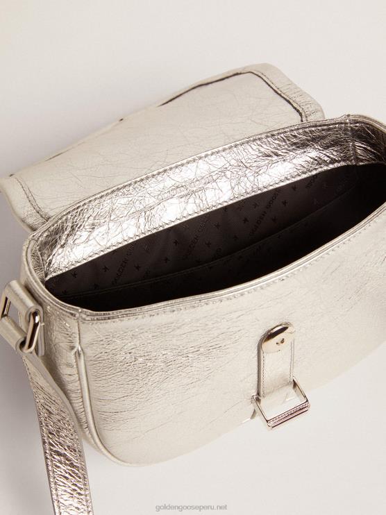 FDVPX472 Golden Goose mujer bolso rodeo pequeño de piel laminada plateada