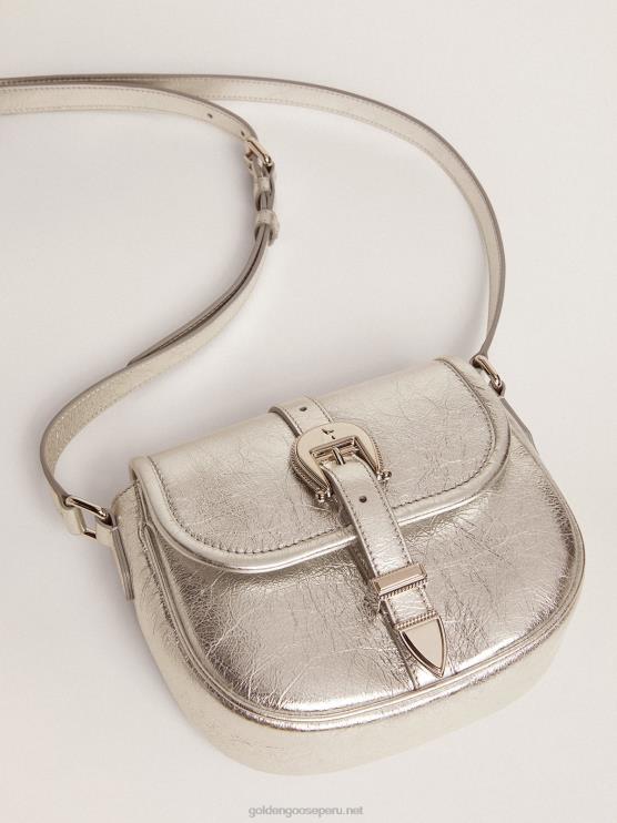 FDVPX472 Golden Goose mujer bolso rodeo pequeño de piel laminada plateada