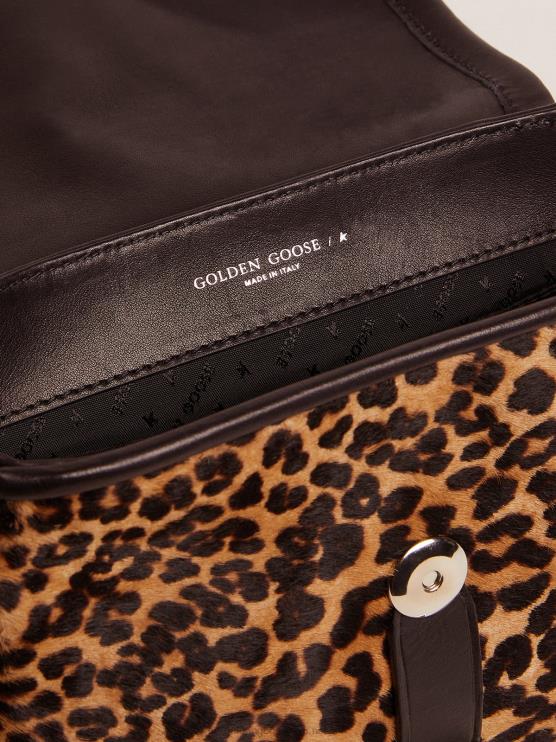 FDVPX475 Golden Goose mujer bolso rodeo pequeño de piel negra y piel de potro con estampado de leopardo