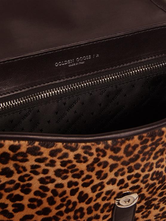 FDVPX476 Golden Goose mujer bolso rodeo mediano de piel negra y piel de potro con estampado de leopardo