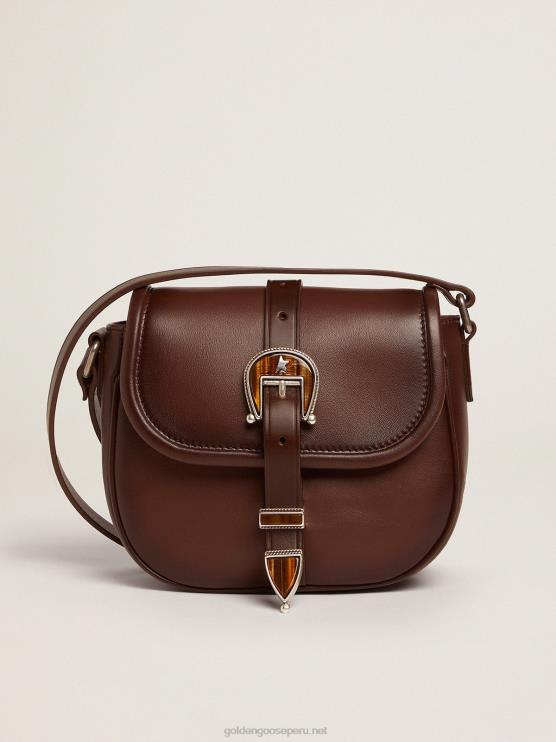 FDVPX484 Golden Goose mujer bolso rodeo pequeño en piel color canela oscuro