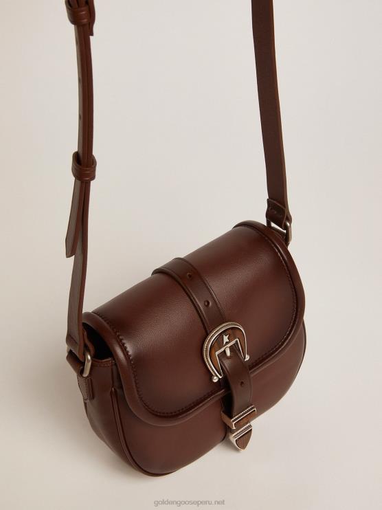 FDVPX484 Golden Goose mujer bolso rodeo pequeño en piel color canela oscuro