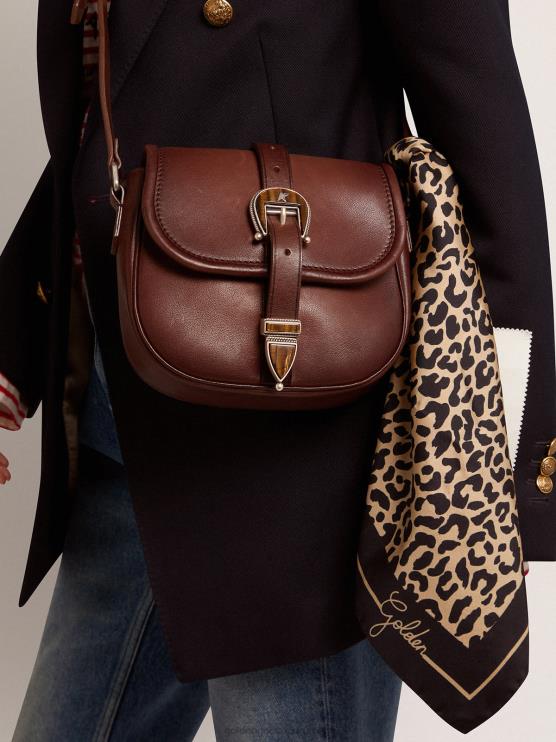 FDVPX484 Golden Goose mujer bolso rodeo pequeño en piel color canela oscuro
