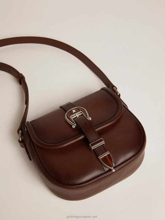 FDVPX484 Golden Goose mujer bolso rodeo pequeño en piel color canela oscuro