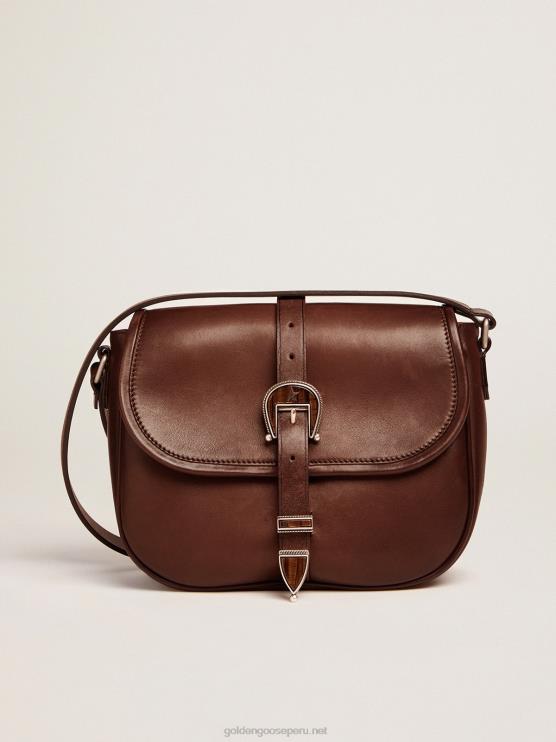 FDVPX491 Golden Goose mujer bolso rodeo mediano en piel color tostado oscuro