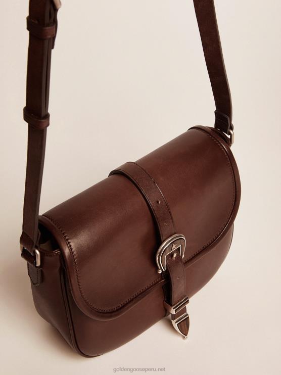 FDVPX491 Golden Goose mujer bolso rodeo mediano en piel color tostado oscuro