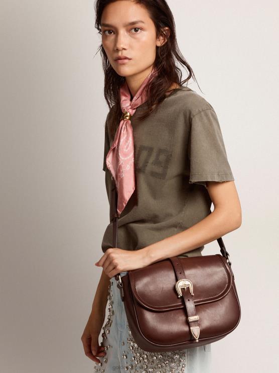 FDVPX491 Golden Goose mujer bolso rodeo mediano en piel color tostado oscuro