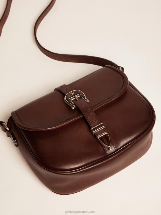 FDVPX491 Golden Goose mujer bolso rodeo mediano en piel color tostado oscuro