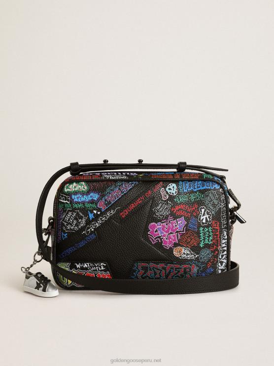 FDVPX448 Golden Goose mujer Bolso estrella de piel martillada negra con estrella de piel negra y estampado all over multicolor