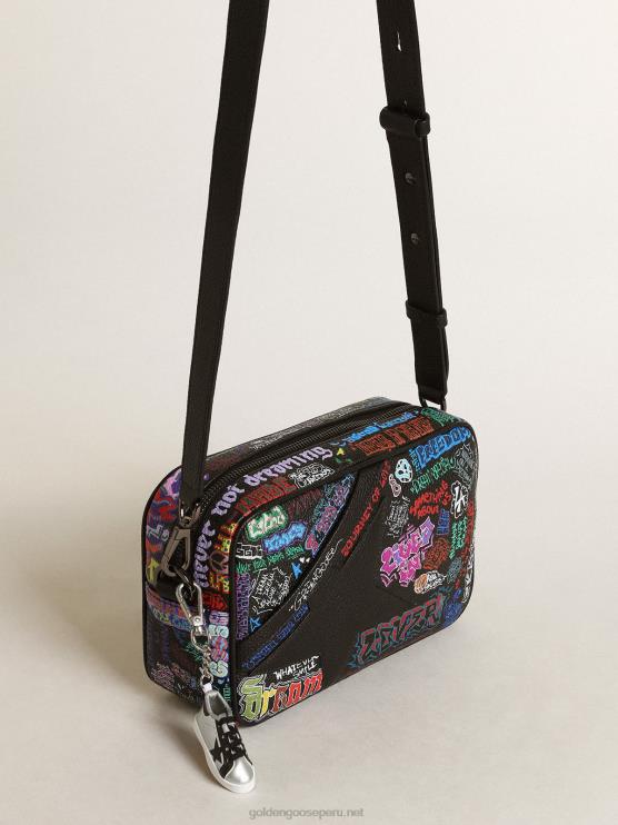 FDVPX448 Golden Goose mujer Bolso estrella de piel martillada negra con estrella de piel negra y estampado all over multicolor