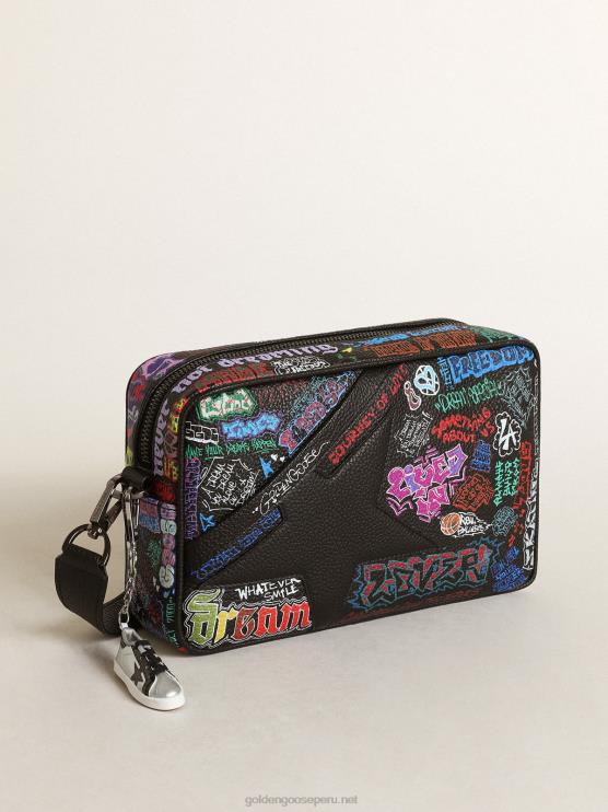 FDVPX448 Golden Goose mujer Bolso estrella de piel martillada negra con estrella de piel negra y estampado all over multicolor