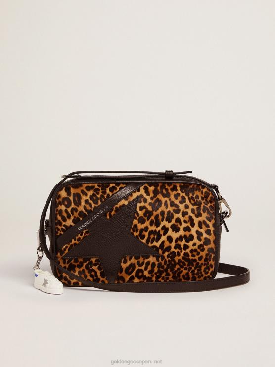 FDVPX453 Golden Goose mujer bolso estrella de piel de potro con estampado de leopardo