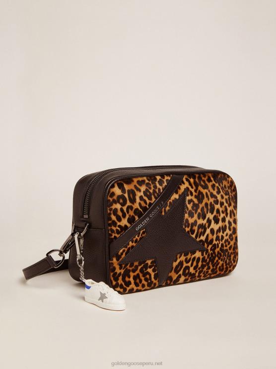 FDVPX453 Golden Goose mujer bolso estrella de piel de potro con estampado de leopardo