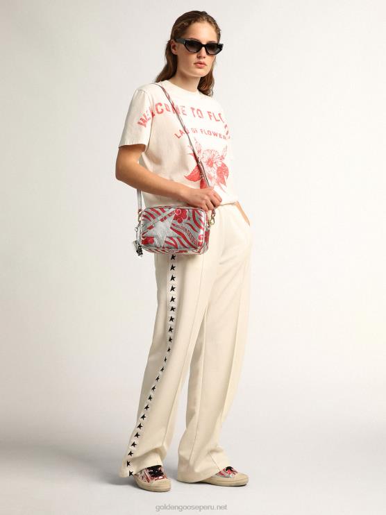 FDVPX460 Golden Goose mujer bolso star de piel laminada color plata con estampado cny de estrella tono sobre tono y rayas de tigre rojo