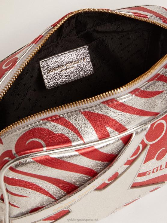 FDVPX460 Golden Goose mujer bolso star de piel laminada color plata con estampado cny de estrella tono sobre tono y rayas de tigre rojo