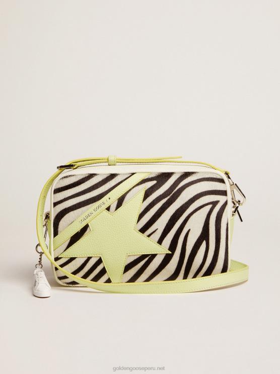 FDVPX463 Golden Goose mujer bolso star de piel martillada blanca y lima con aplicación de piel de potro con estampado de cebra