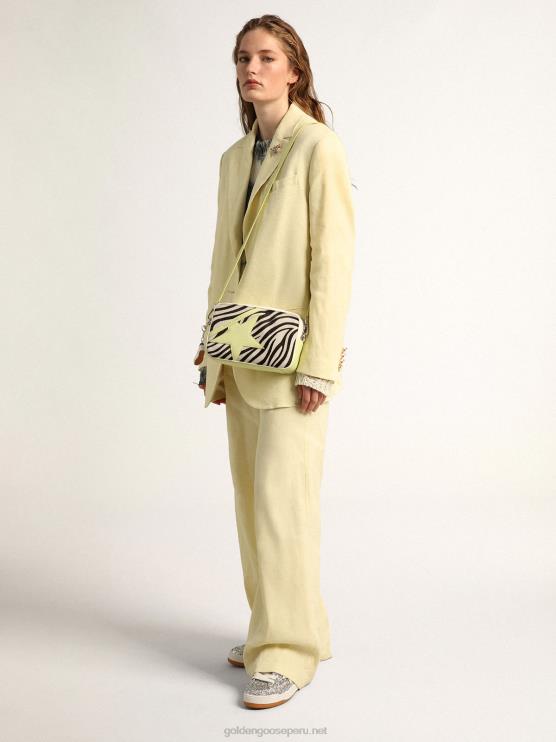 FDVPX463 Golden Goose mujer bolso star de piel martillada blanca y lima con aplicación de piel de potro con estampado de cebra