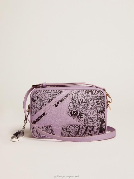 FDVPX464 Golden Goose mujer Bolso estrella de piel martillada lila con estrella de piel tono sobre tono y estampado de grafitis negro all over