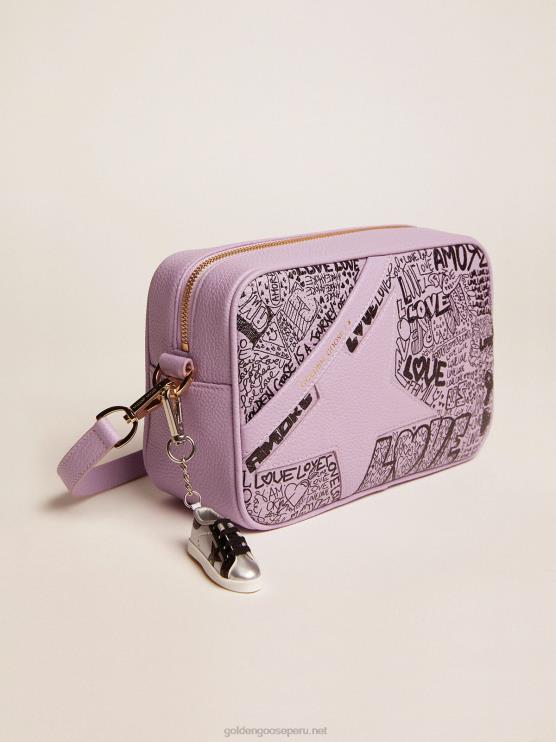 FDVPX464 Golden Goose mujer Bolso estrella de piel martillada lila con estrella de piel tono sobre tono y estampado de grafitis negro all over